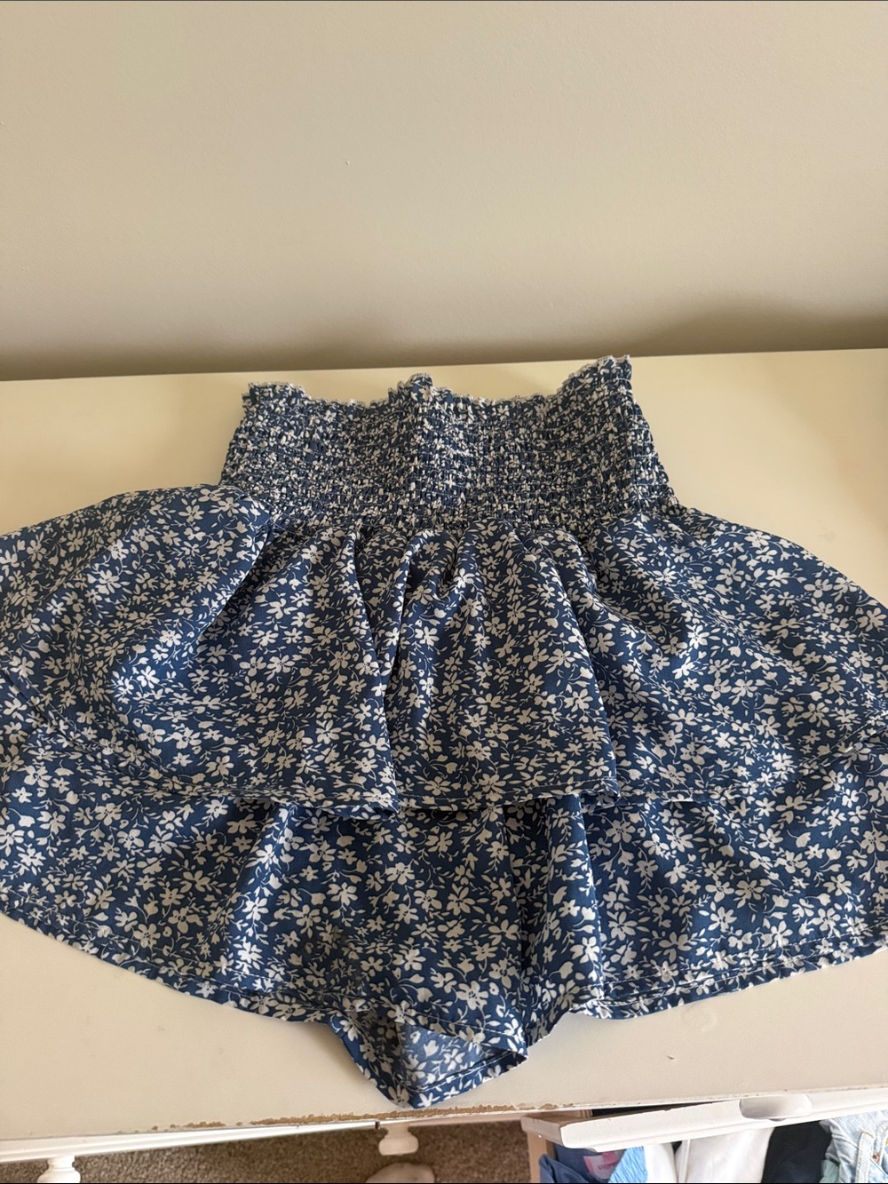 Blue Floral Smocked Waist Girls' Skirt